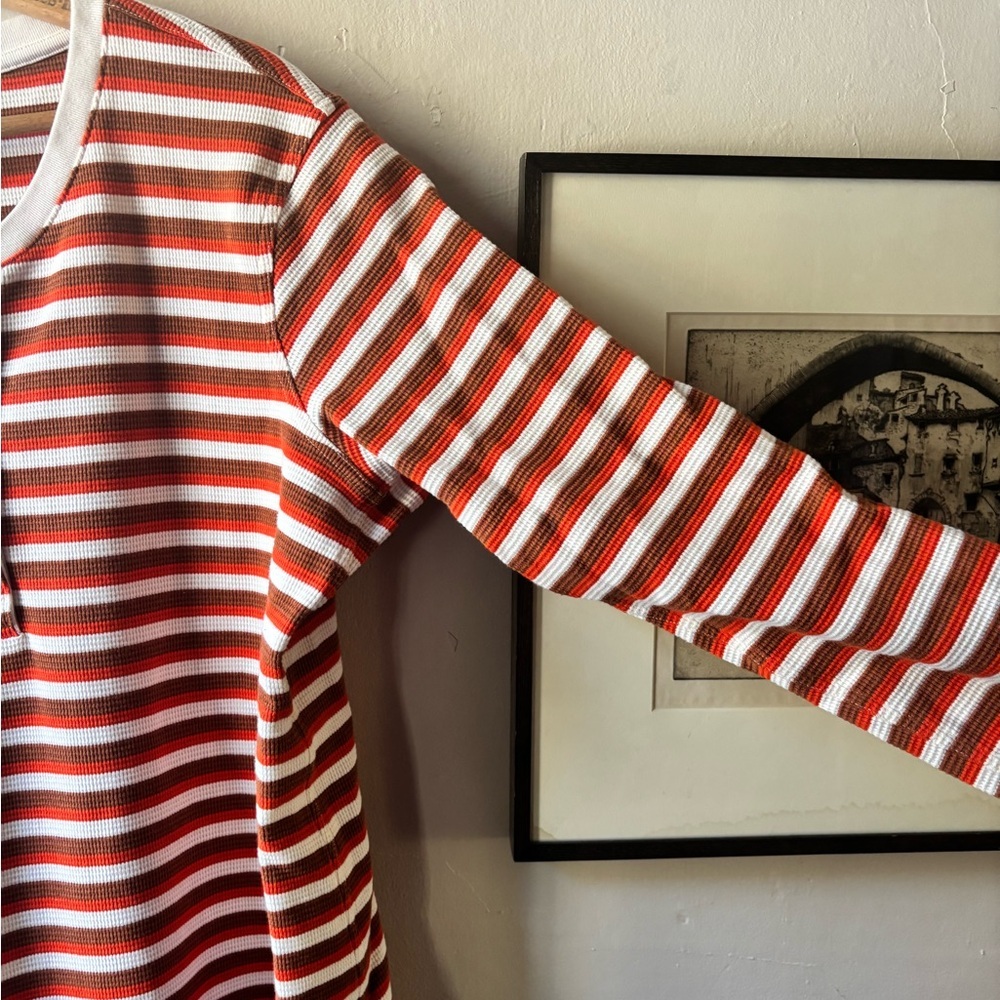 Duluth Trading Women's Burly Thermal Waffle Henley Striped - Picture 8 of 12